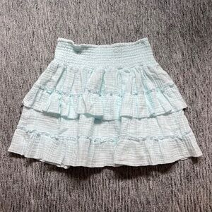 Ocean Drive Light Aqua Blue Ruffle Tiered Mini Skirt